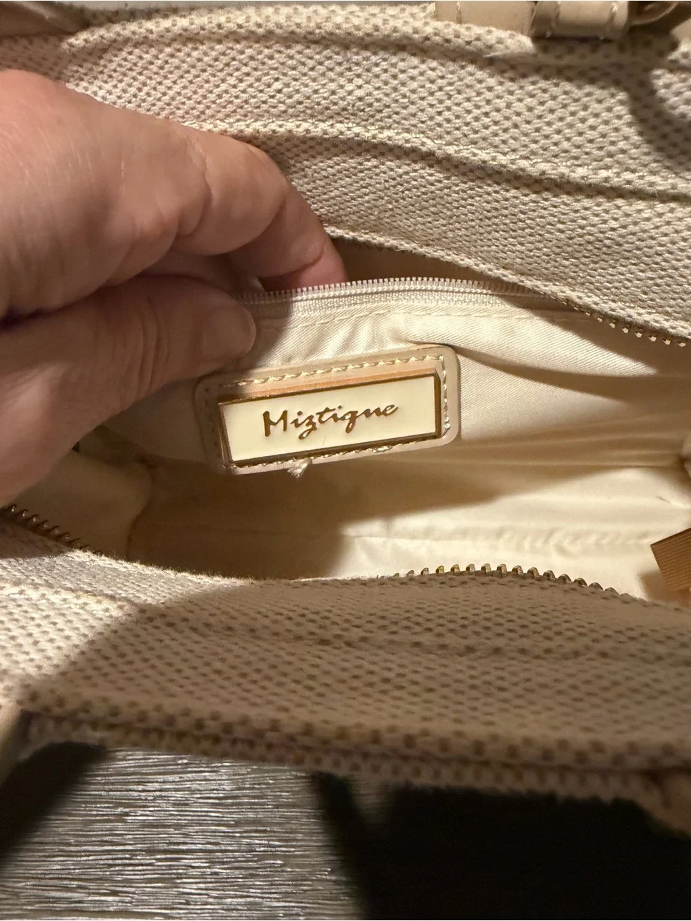 Miztique Cream Canvas & Beige Trim Satchel with Detachable Strap